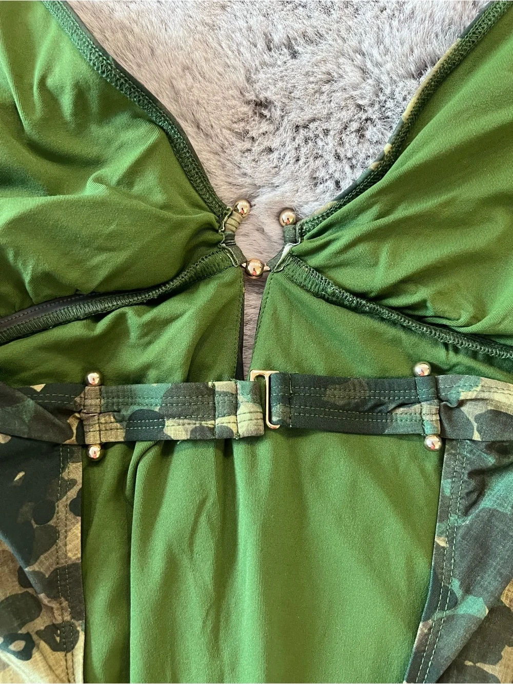 Robin Piccone Plunging Neckline Halter One-Piece Green Camouflage Size 6